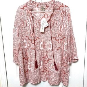 Como Vintage Boho Paisley Peasant Blouse NWT